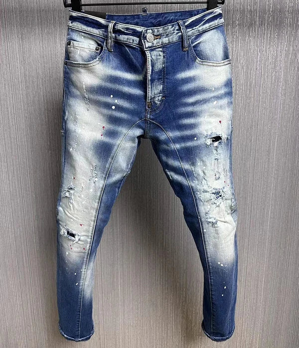 new BRAND Men Jeans Badge Printed dsq2 Coolguy Boy Long Pants Straight Multiple Pockets Hole Skinny Diamond-embedded jeans pant