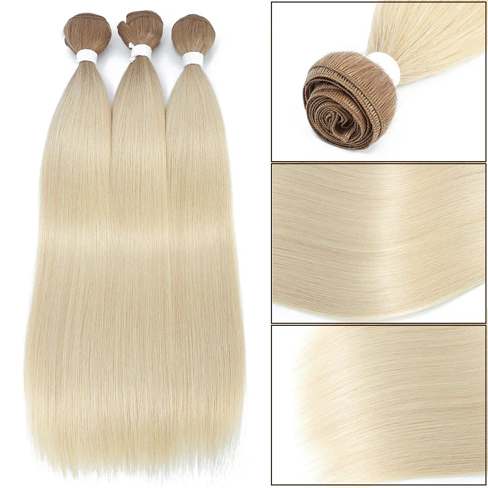 Straight Hair Bundles Extensions Smooth Ombre Hair Weaving 36Inch Super Long Synthetic Straight Hair Bundles Full to End