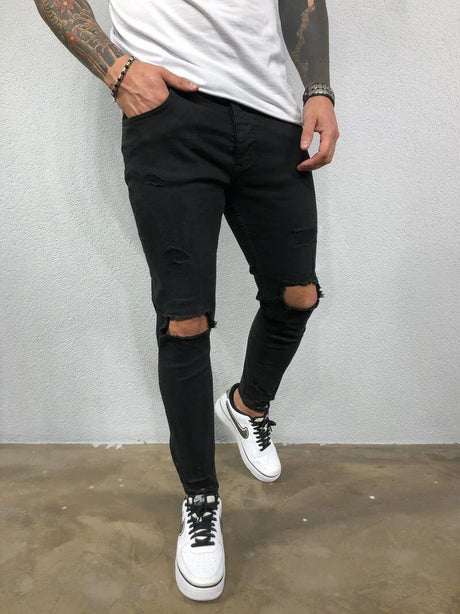 Jeans For Men 2022 Gradient Color Ripped White Dots Jeans Male Motor Biker Skinny Jeans Homme Men's Clothing Zipper Denim Pants