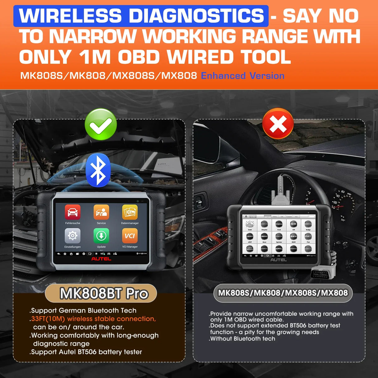 Autel MaxiCOM MK808BT PRO Car Bi-directional Diagnostic Tools OBD2 Scanner Code Reader All System Diagnosis PK MX808S MK808S