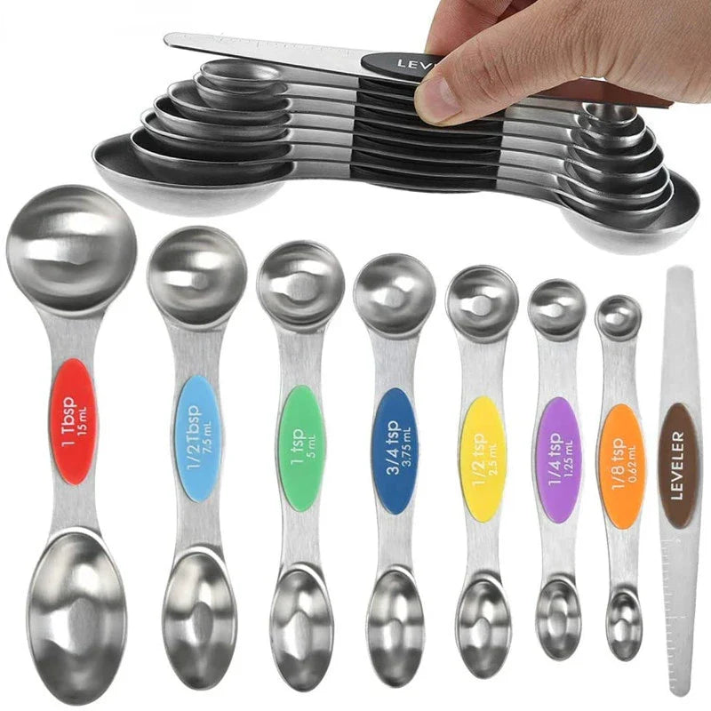 8 Pieces Magnetic Measuring Spoons Set Dual Sided Stainless Steel Kitchen Scale Tool Baking Stackable Measure Teaspoon