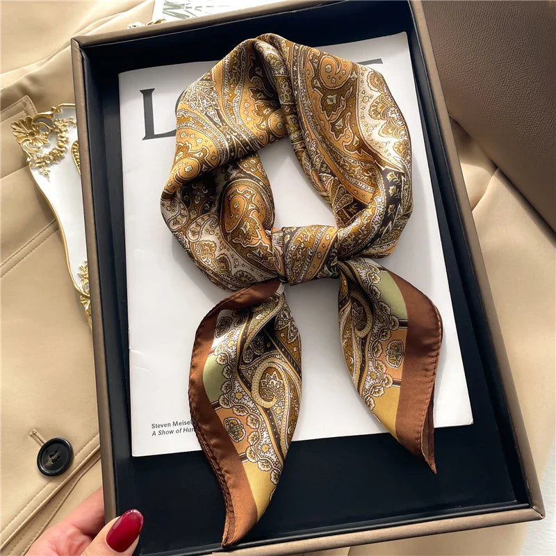 2023 Fashion Wraps Satin Hijab Luxury Square Scarf for Women Hair Bands Ribbon Headband Silk Shawl Neckerchief Female Bandana