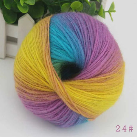 QJH 4Skeins Rainbow Soft Yarn 100% Wool Gradient Multi Color Yarn for Crocheting Knit DIY Hand Knitting Yarn 180m×4(196y×4,50g×4