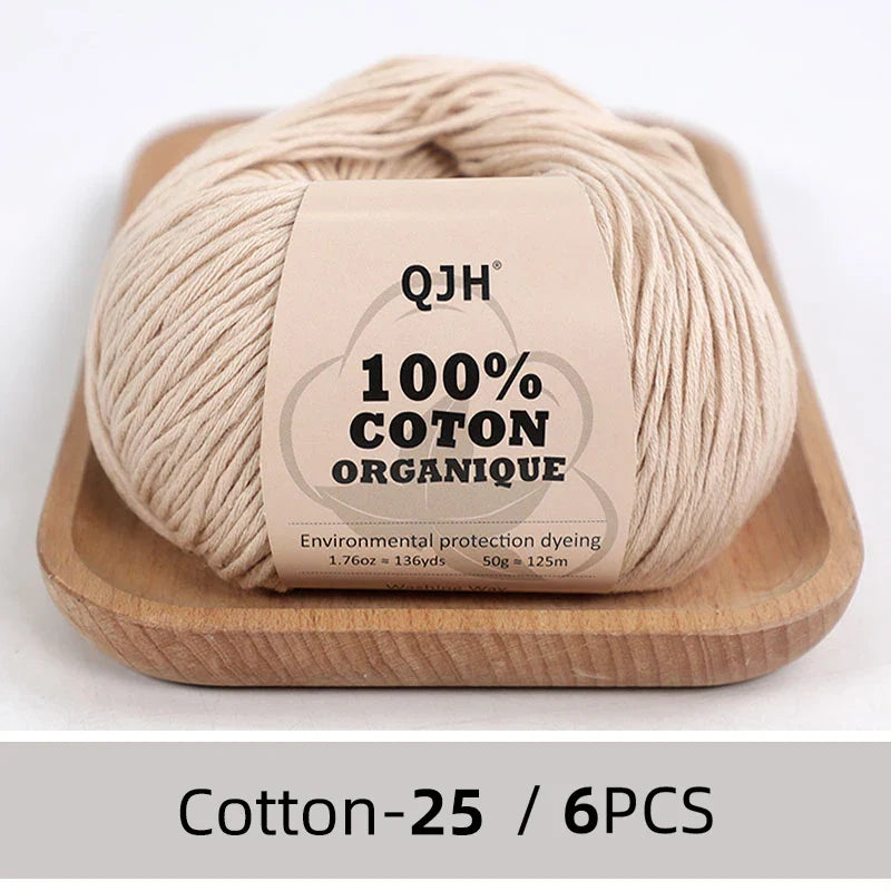 QJH 100% Cotton Yarn, Cotton Baby Sport Weight Yarn, Amigurumi Yarn, Summer Soft Yarn, Crochet/Knitting Yarn - 6 Pcs