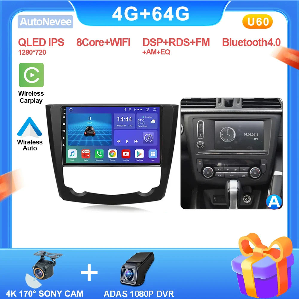 9 Inch Carplay Android Radio For RENAULT KADJAR 2015 - 2019 Intelligent System 8 core Multimedia Player Touch Screen 5G Display