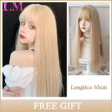 LM Dark Brown Wig Long Wave Wigs for Women Synthetic Hair Wig With Bangs Heat Resistant Party Daily Natural Use