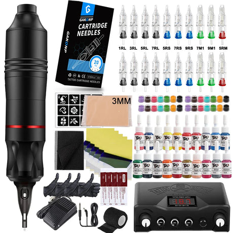 Complete Tattoo Machine Pen Kit Rotaty Tattoo Pen Set with Needle Stroke Adjustable 2.4-4.2mm with Digital Display Power Supply