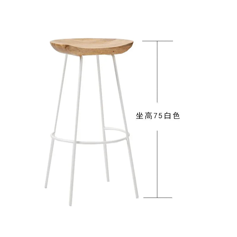 High Wood Stool Modern Minimalist High Chair Solid Wood Home Bar Stool Creative Bar Chair Cashier Counter Iron Art