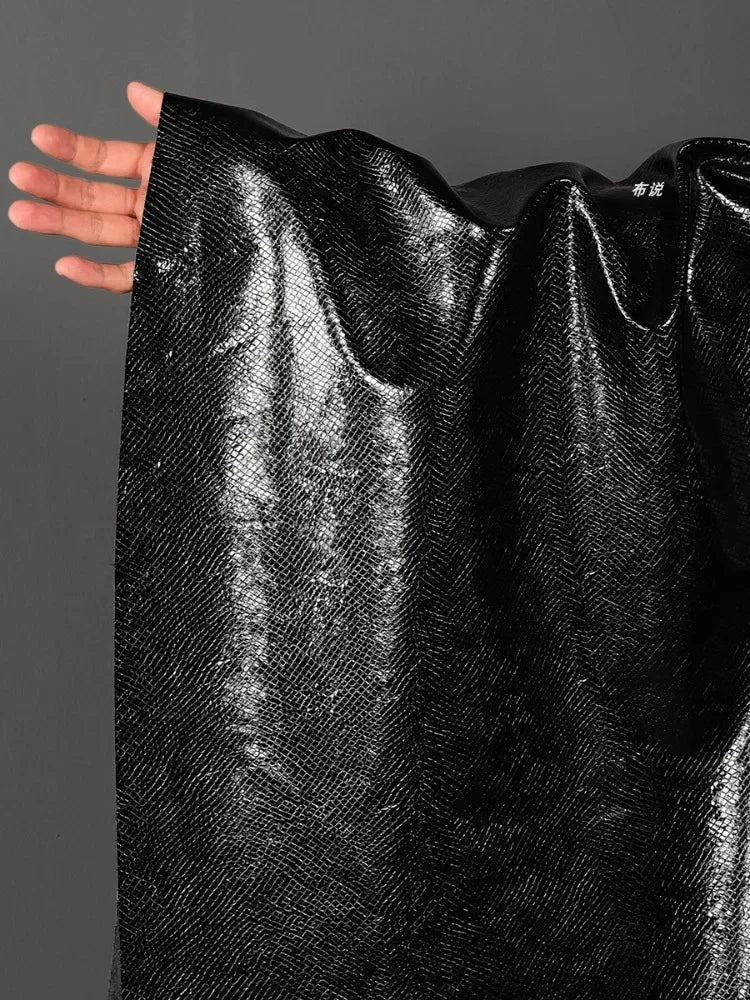 Black Leather Fabric Snake Texture Creative Clothing Jacket Bag Designer Fabric PU Material Cloth Diy Apparel Sewing