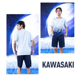 Kawasaki Original Women Men Couple Badminton Clothing Short Sleeve V-neck Badminton Shirt  Table Tennis Clothes A1942 A2942