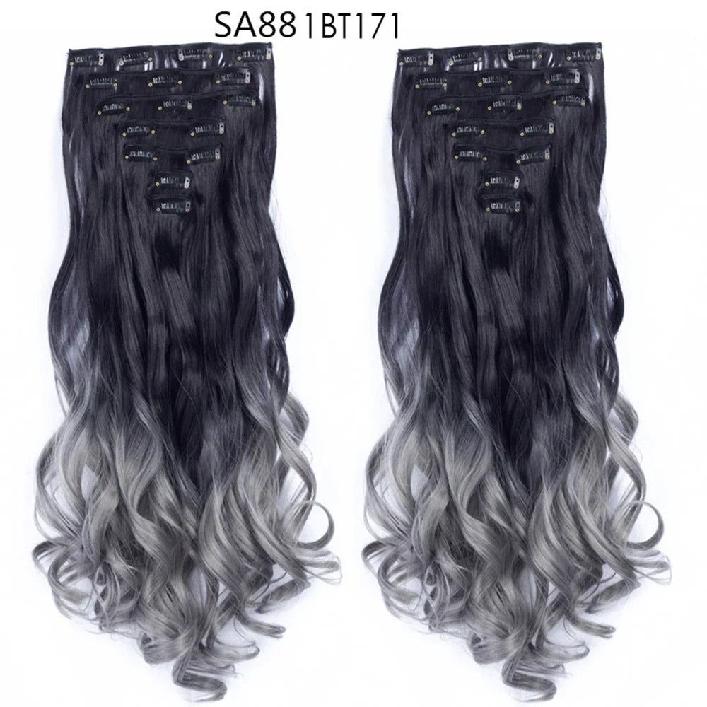 Set Hair Clip In Hair Extensions With Clips Hairpieces Synthetic Extension False/Fake Hair Blonde Eunice Hair Long Hair Pieces