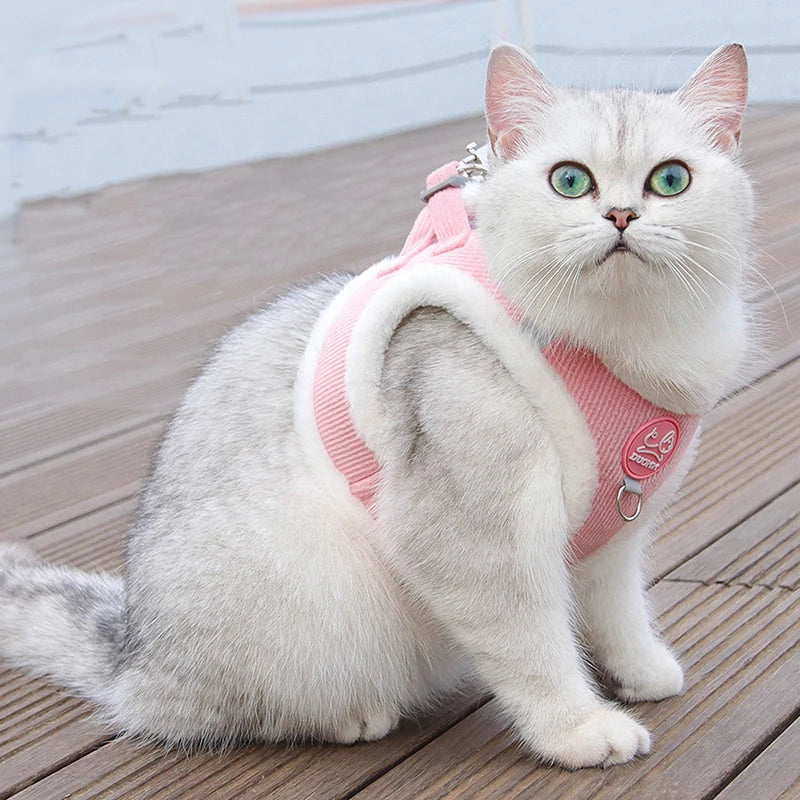 Winter Pet Vest Cute Cat Towing Rope Comfortable Warm Plush Chest Back Towing Rope Dog Rope Reflective Collar Fashion Clothes