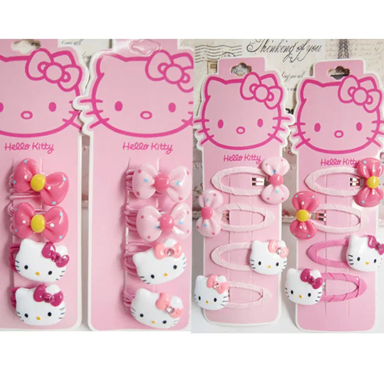 4pcs Sanrio Hello Kitty Children's Hairpin Hair Rope Rubber Band Hair Accessories Bow Hair clip girl kid hair ring