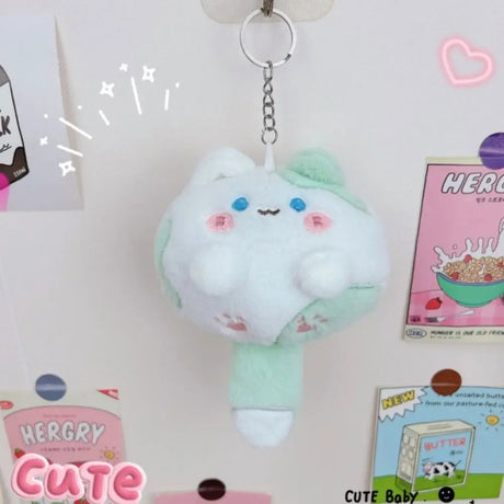 Squeak Long Tailed Cat Plush Keychain Cartoon Cute Soft Stuffed Cat Keyring Pendant 12CM Cat Soft Tail Plush Toy Home Decor