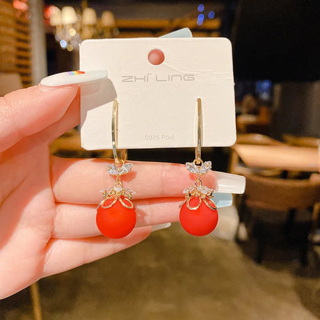 Jea. Angel Vintage Red Pearl Round Silver Color Earrings For Women Wedding Party Elegant Jewelry Fashion Accessories Gifts