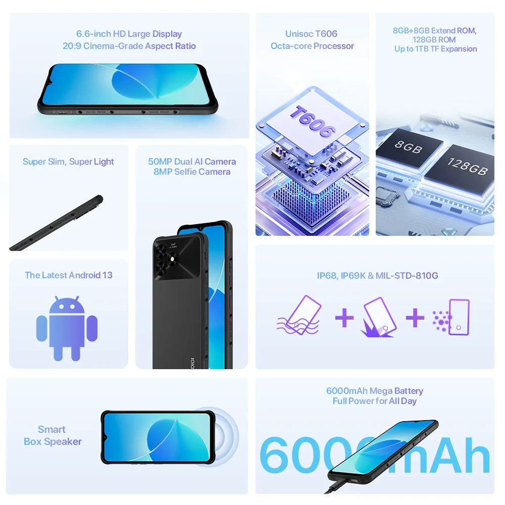 UMIDIGI G5 Mecha 8GB 128GB Smartphone Android 13 6.6" FHD+50MP Camera 6000mAh 90Hz Mobile Phone Portable Octa Core Cellphone