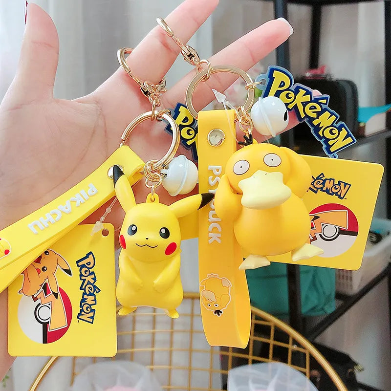 Pokemon Keychain Anime Figures Pikachu Cartoon Key Chain Charmander Psyduck Fashion Bag Keyring Pendant Accessories Toy Kid Gift