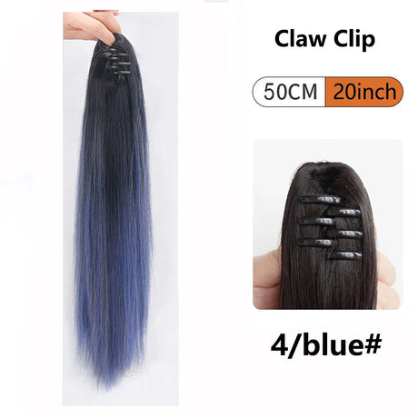 Ombre Color Straight Claw Clip On Ponytail Hair Extension Synthetic Ponytail Extension Hair For Women Pony Tail Hair Hairpiece