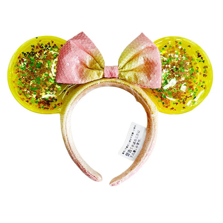 Disney Mickey Mouse Ear Headband Green Mermaid Hair Hoop Fish scale sequin mesh Ribbon Party Headwear Girl Toy Birthday Gift