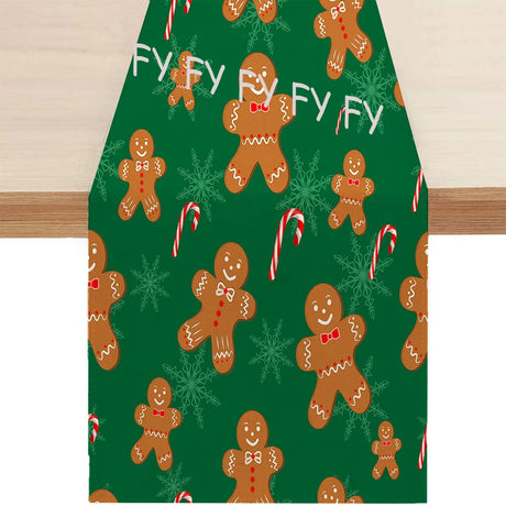 Christmas Gingerbread Man Table Runner Snowflake Home Kitchen Festive Candy Dining Room Decor Indoor Outdoor Party Supplies