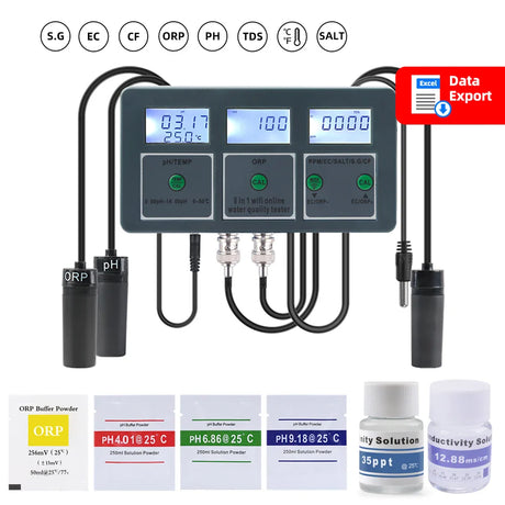 WiFi Tuya Smart PH Meter Data Logger Temp TDS Salinity S.G. EC ORP Water Tester Monitor Analyzer for Aquariums Pool Hydroponics