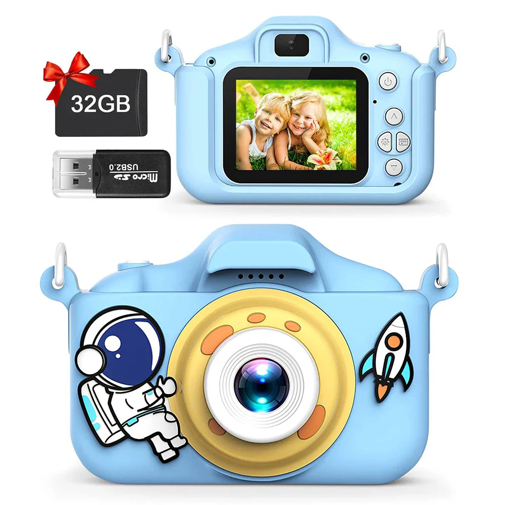 New Cartoon Kids Selfie Camera HD Kids Digital Video Cameras Toys with 32GB SD Card for Children Christmas Birthday Gifts