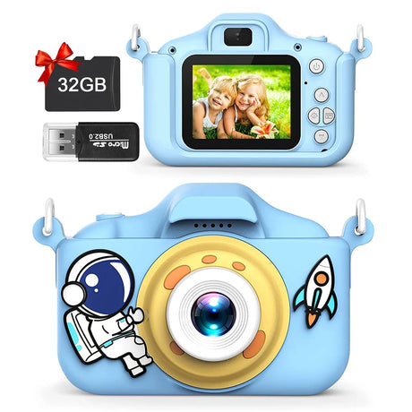 Kids Selfie Camera New Cartoon HD Kids Digital Video Cameras Toys with 32GB SD Card for Children Christmas Birthday Gifts