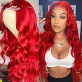 Red Lace Front Wig Human Hair Body Wave 13x6 Transparent Lace Frontal Wig Red Burgundy Remy Human Hair Pre Plucked 34 inches