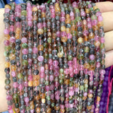 4MM Faceted Natural Stone Tourmaline Flat Round Loose Spacer Beads For Jewelry Making DIY Bracelet Necklace Accessories