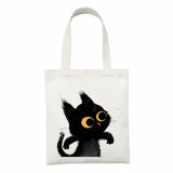 Women Canvas Bag Funny Black Cat Print Female  Reuseable Shopping Totebags Girls Students School Bookbags