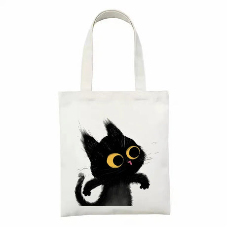 Women Canvas Bag Funny Black Cat Print Female  Reuseable Shopping Totebags Girls Students School Bookbags