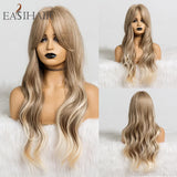 EASIHAIR Light Orange Synthetic Wigs Long Wavy Ombre Natural Hair Wigs with Bangs for Women Cosplay Lolita Wig Heat Resistant