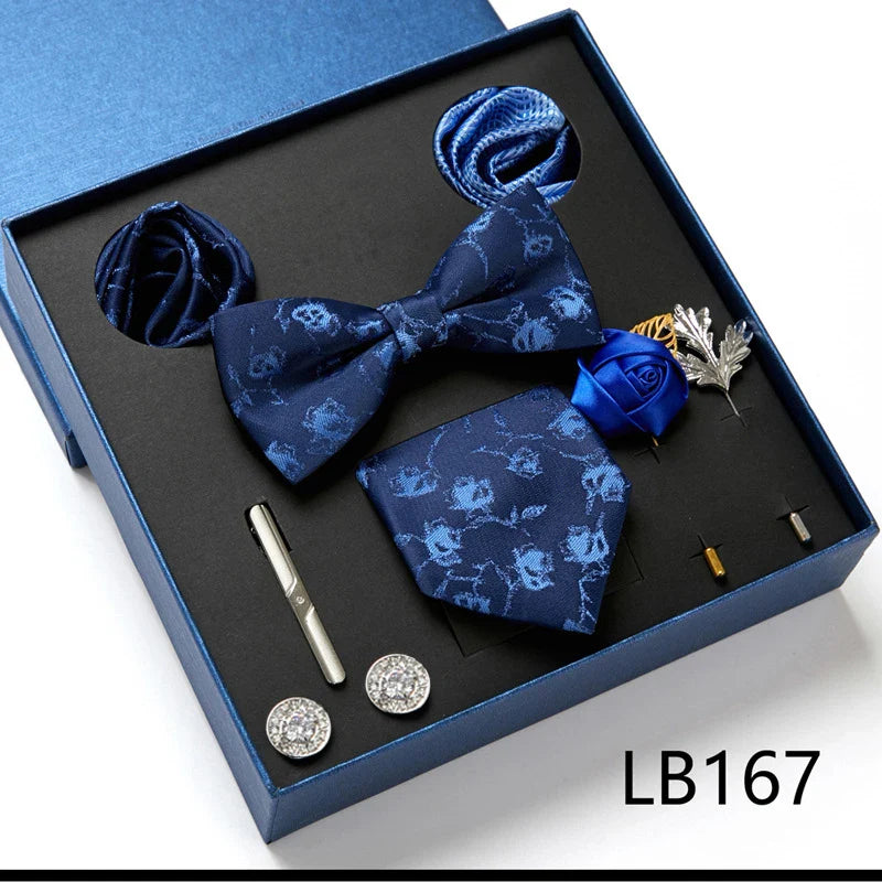 Luxury Quality Tie Set With Necktie Bowtie Pocket Square Cufflinks Tie Clip Brooches For Man Bussiness Wed Party Tie Gift Box