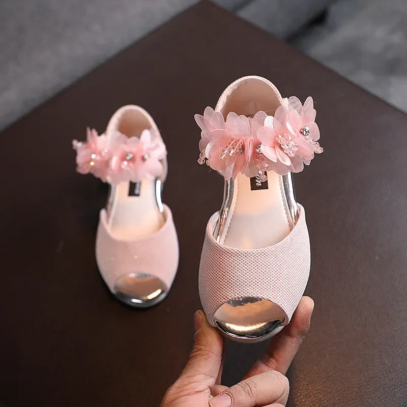 Girls Rhinestone Flower Shoes Low Heel Flower Wedding Party Dress Pump Shoes Princess Shoes For Kids Toddler