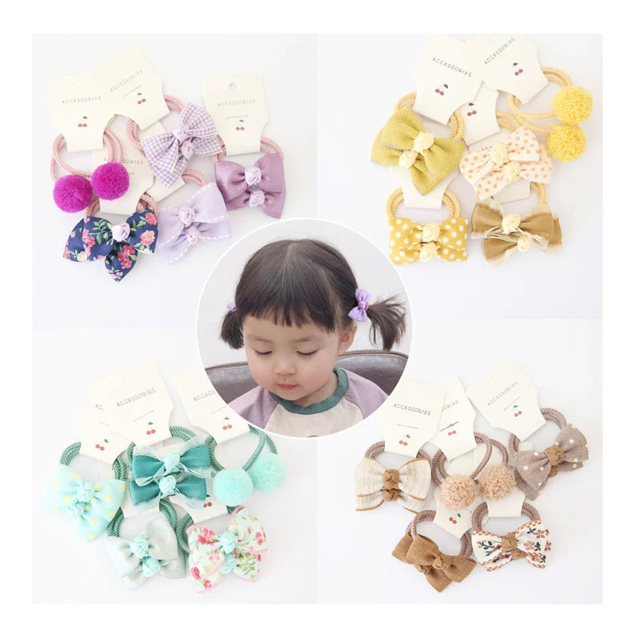 10Pcs/Lot  Children's Cute Headwear Hair Accessories Baby's Basic Bow Tie Band Set Small Scrunchie Kids Elastic Hair Ties