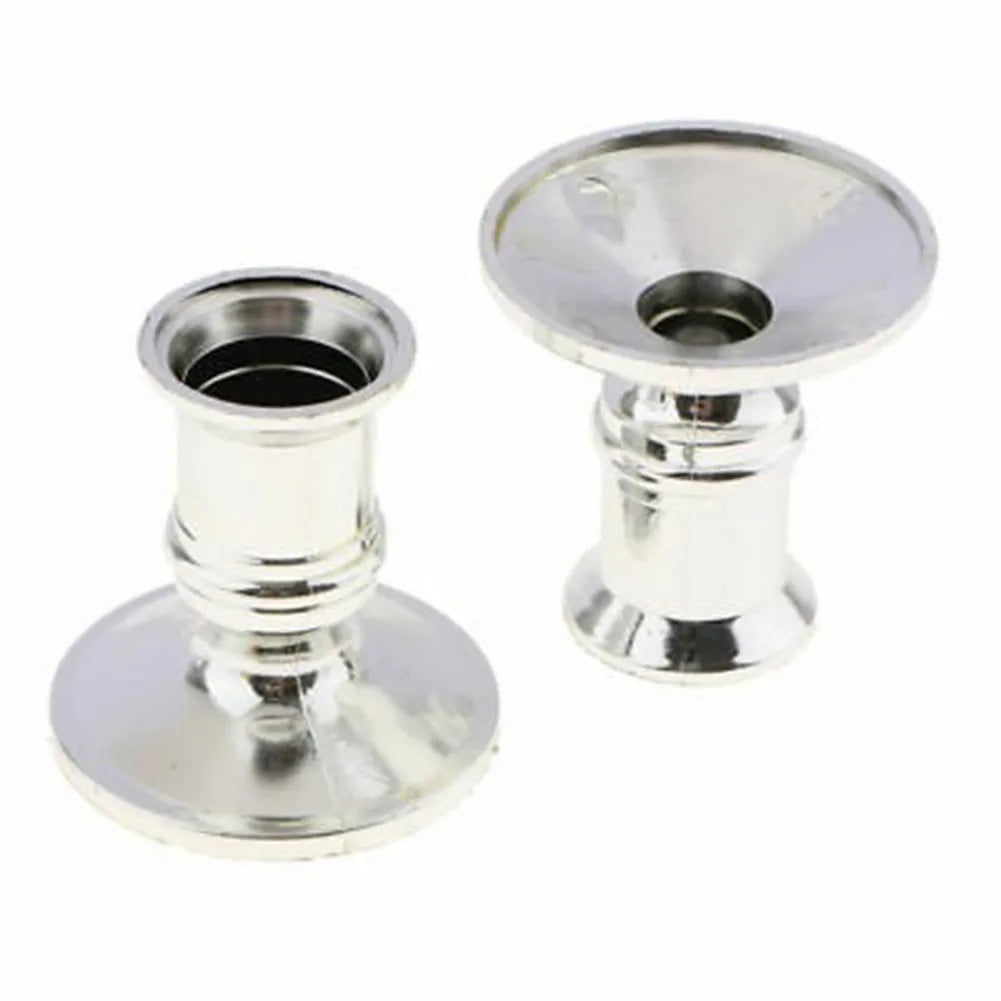 2pcs Candle Holder Candle Base Plastic Candlestick Silver Gold Conical Various Festivals Fireplace Holder For Electronic Candles