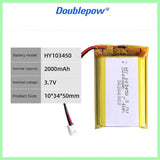 103450 3.7V 2000mAh Polymer Lithium Rechargeable Battery jst PH 2.0mm 2pin plug for Camera GPS navigator MP5 Bluetooth Headset