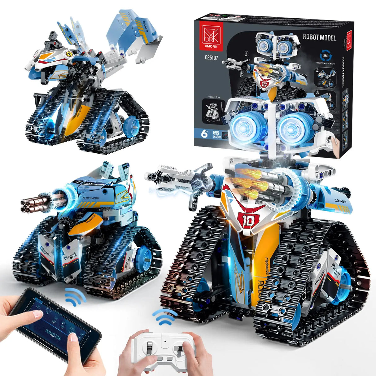 STEM Educational 3 in 1 Robot Programmable Building Block Toys for 8-16 Boys Girls Kids with APP or Remote Controlled with Box