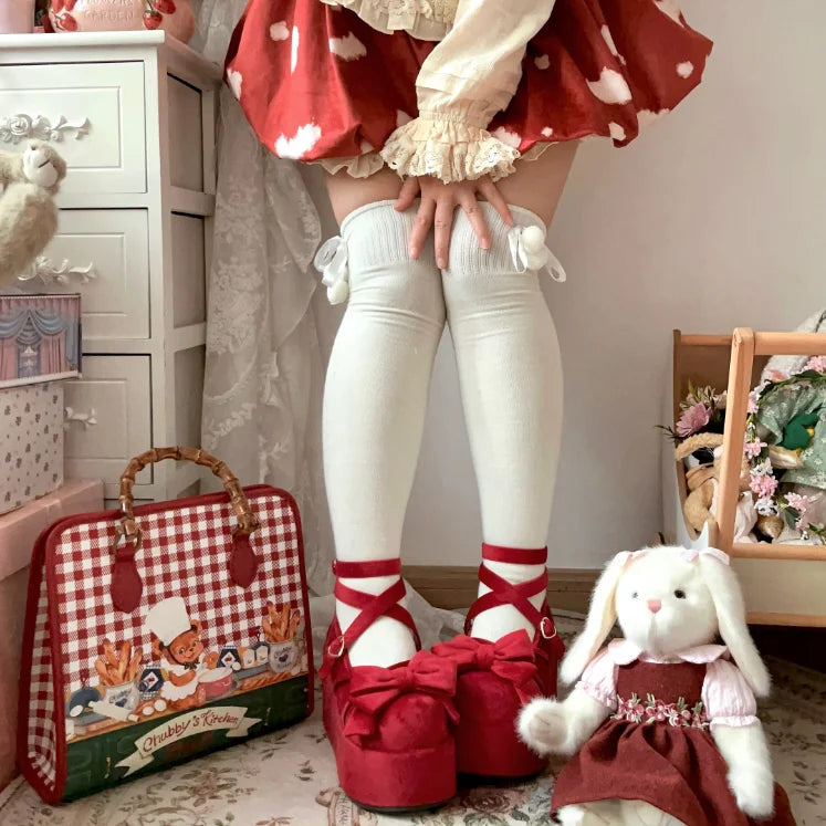 HEYDRESS Cosplay Sweet tea party Mandarin duck shoes Cos Girl Cream Bubbles Bow Kawaii Shoes Lolita Girls High Heel LoliShoes