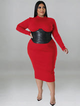 Zipper Dress Tight Ladies Mid Length Plus Size Leather Woman Dress One Piece Long Sleeved Elegant Birthday Dress Fast Express