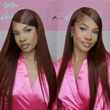 33# Auburn Reddish Brown Colored Bone Straight Human Hair Bundles with Closure 4x4 5x5 Lace Closure With Bundles and Frontal