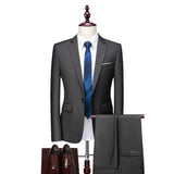 Boutique (Blazer + Trousers) Men's British Style Elegant Fashion High-end Simple Casual Gentleman Best Man Suit Two-piece Suit