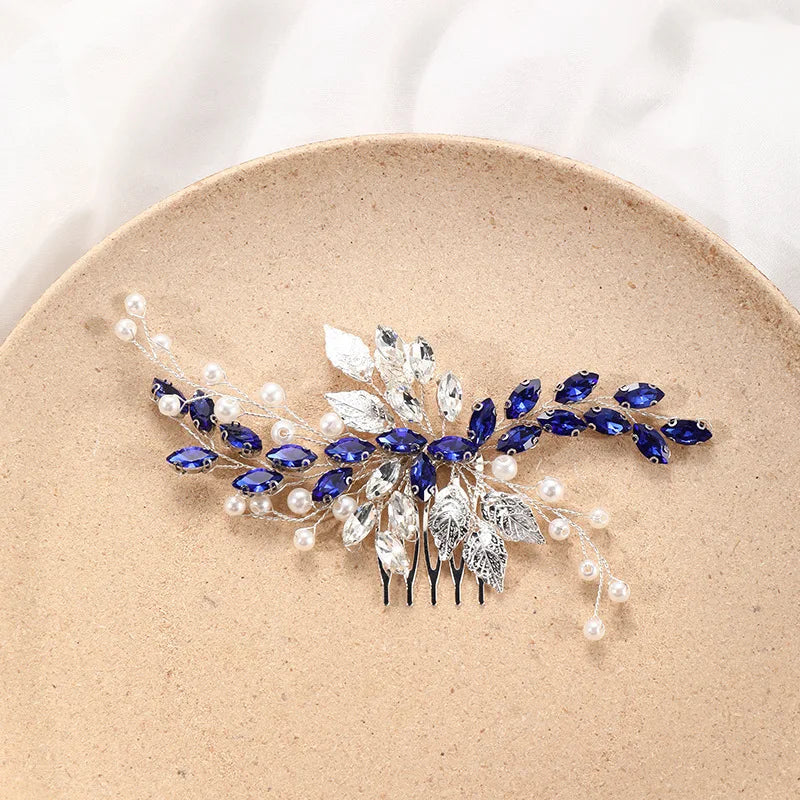 Blue Crystal Hair Comb Bride Tiaras For Women Shiny Alloy Hairpin Clip Fashion Wedding Hair Accessoreis 2023 New Tiaras Gifts