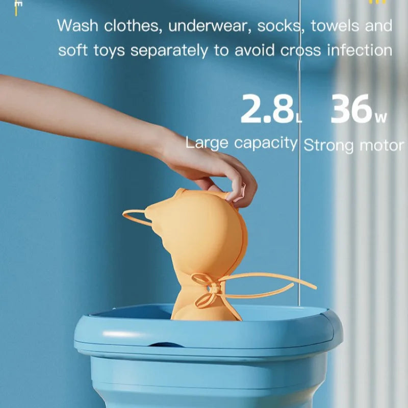 Foldable portable washing machine cleans and saves electricity