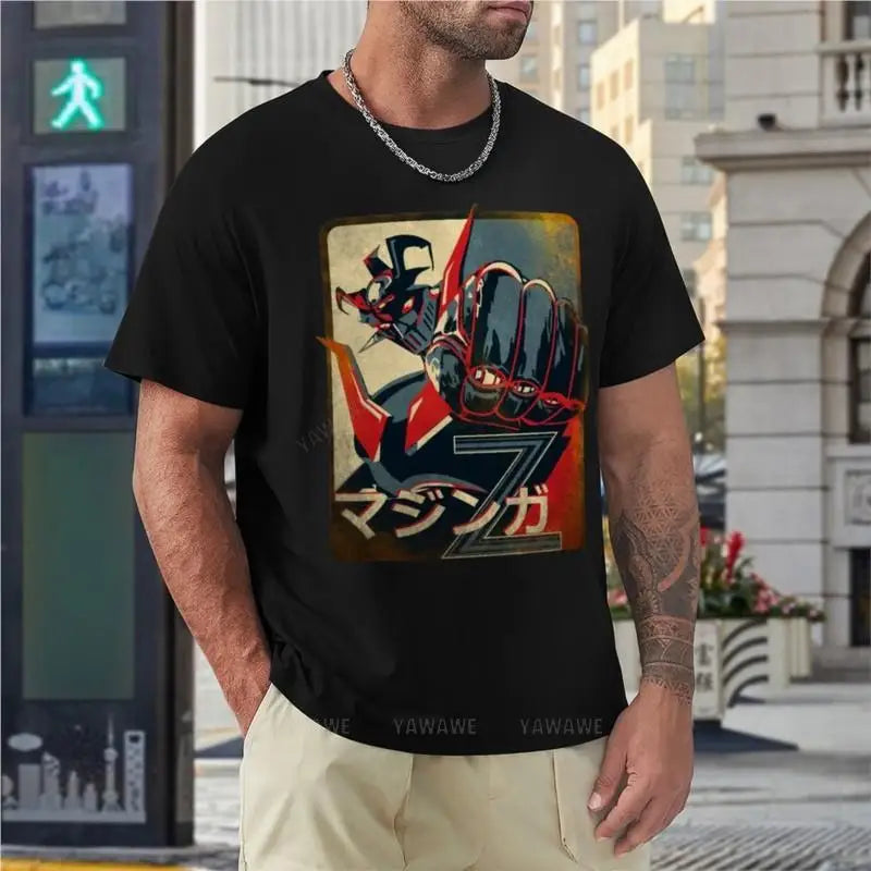 men cotton tshirt black t-shirt Mazinger Z T-Shirt summer clothes boys white t shirts plain black t shirts