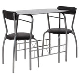 Sutton 3 Piece Space-Saver Bistro Set with Black Glass Top Table and Black Vinyl Padded Chairs Dining Room Sets