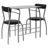 Sutton 3 Piece Space-Saver Bistro Set with Black Glass Top Table and Black Vinyl Padded Chairs Dining Room Sets