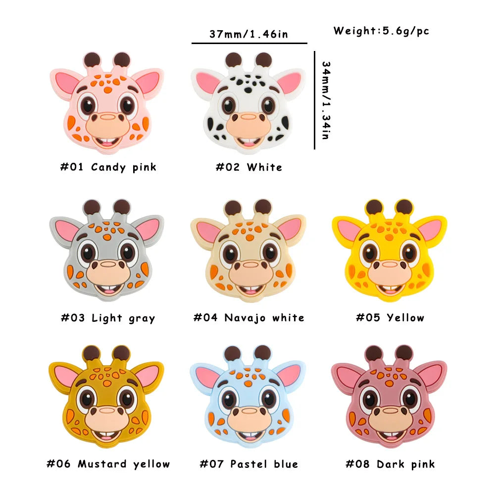 5/10 Pieces Brand New Giraffe Head Silicone Animal Beads Food Grade DIY Pacifier Chain Accessories Baby Toys BPA Free