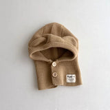 New Baby Knitted Hooded Scarf Warm Solid One Piece Scarf Hat Girls Thicken Ear Protection Balaclava Hat Headgear Bonnet for Boys