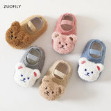 Cartoon Bear Baby Shoes Winter Thick Warm Newborn Shoes Non-slip Soled Soft Plush Toddler Kids Boy Girls Infant First Walkers